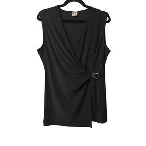 Anne Klein Drapey V Neck Sleeveless Black Tank Top